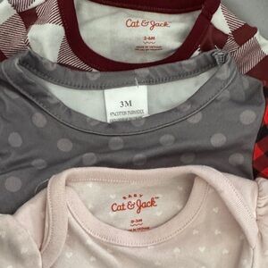 Cat & Jack Infant Bodysuit Trio - Burgundy, Gray, Pink Bundle